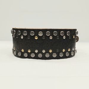 REPLAY Black Leather Studded Cuff Wristband